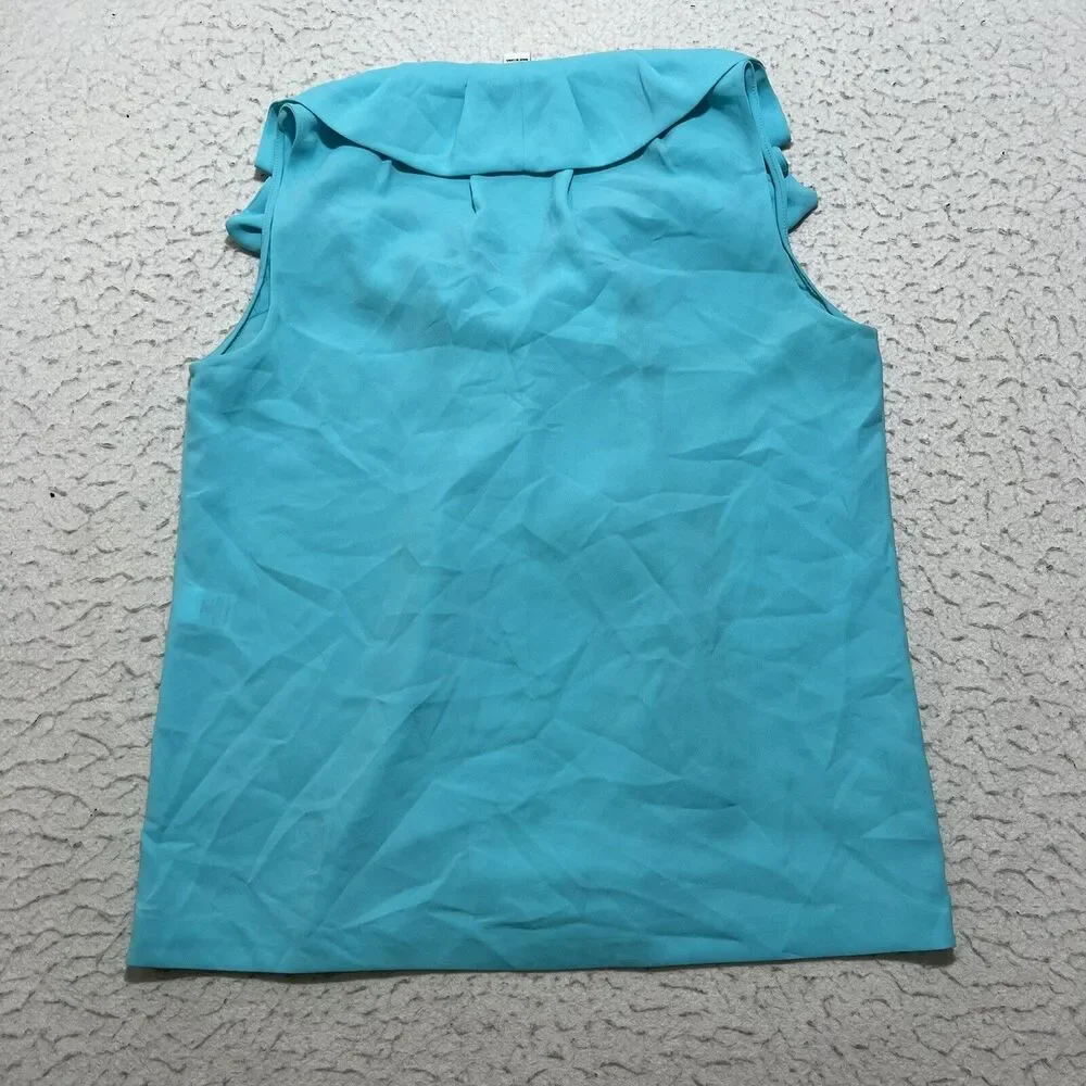 Diane Von Furstenberg Women's 4 Lightweight Ruffled Blouse Blue Sleeveless Top - Picture 8 of 12